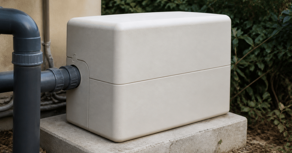 Boitier isolant enveloppant pompe piscine sur support beton