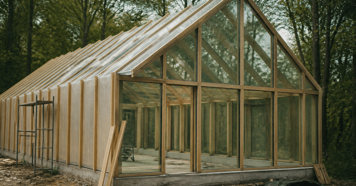 Construction d'une structure vitrée en bois debout