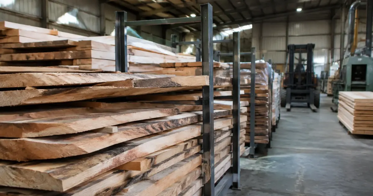 grumes decoupees planches empilees cadres metal usine
