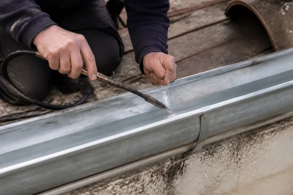 Main soldering zinc gutter with iron and tin