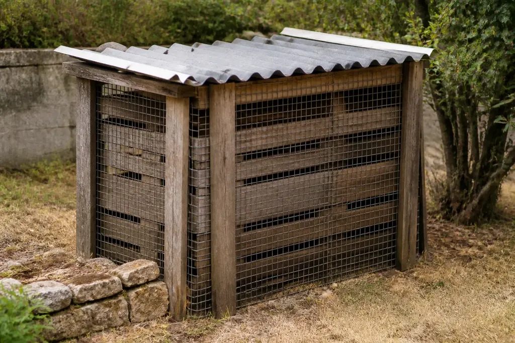Palettes bois recouvertes tole grillage abri jardin
